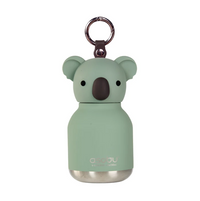 The Asobu Bottle Mini Koala Bestie Bottle Vacuum Flask is a light green insulated kids flask designed to resemble a koala, complete with a round head, ears, black nose, and a metal ring on top for easy carrying.