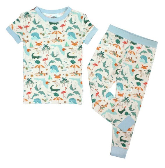 Explore Florida Souvenir Bamboo Kids Pajamas Toddler Set | Beige/Multi / 8/9K |  | Safari Ltd®