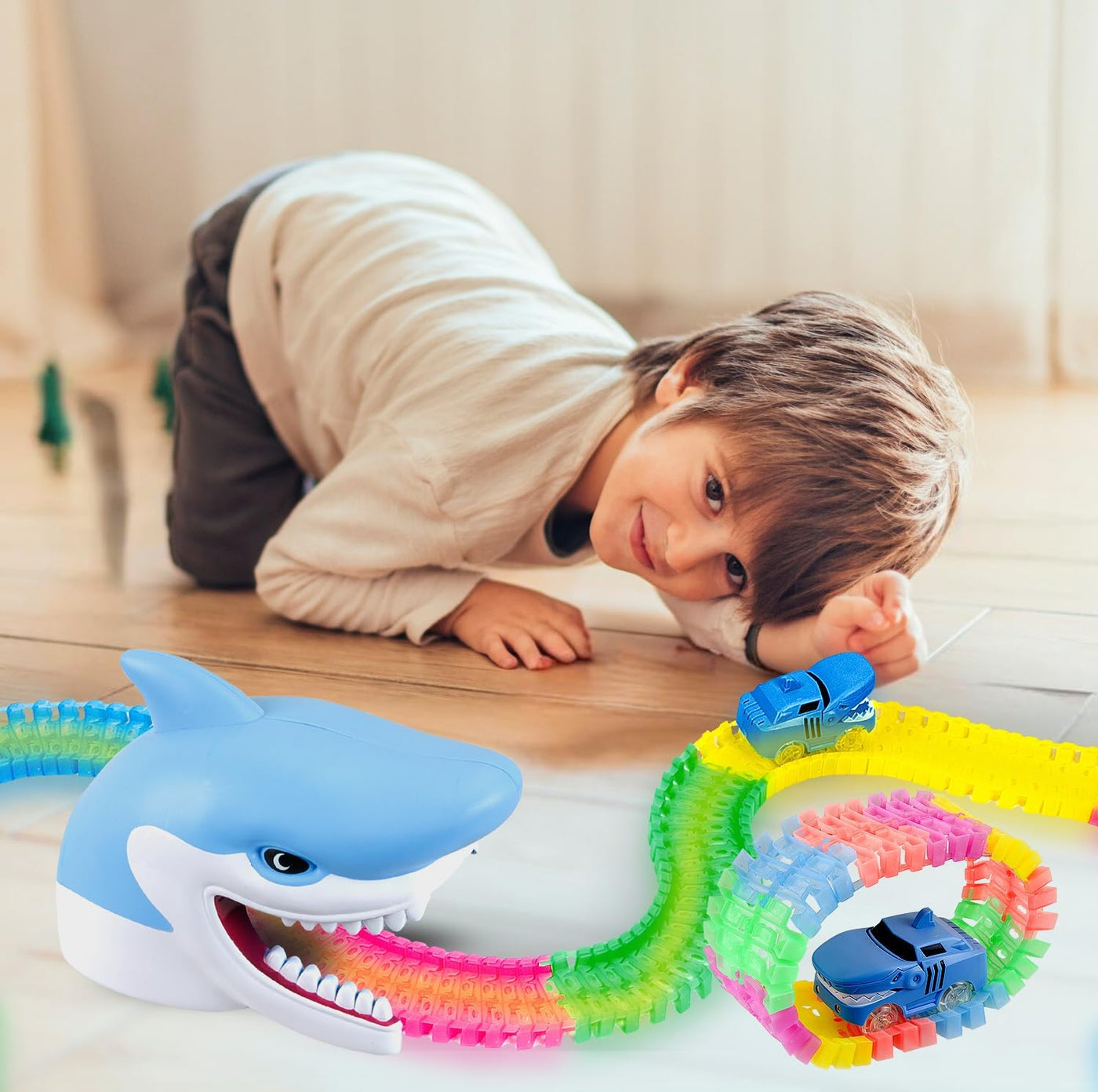 Mindscope Twister Tracks - Shark Series Neon Glow-in-the-Dark Race Track