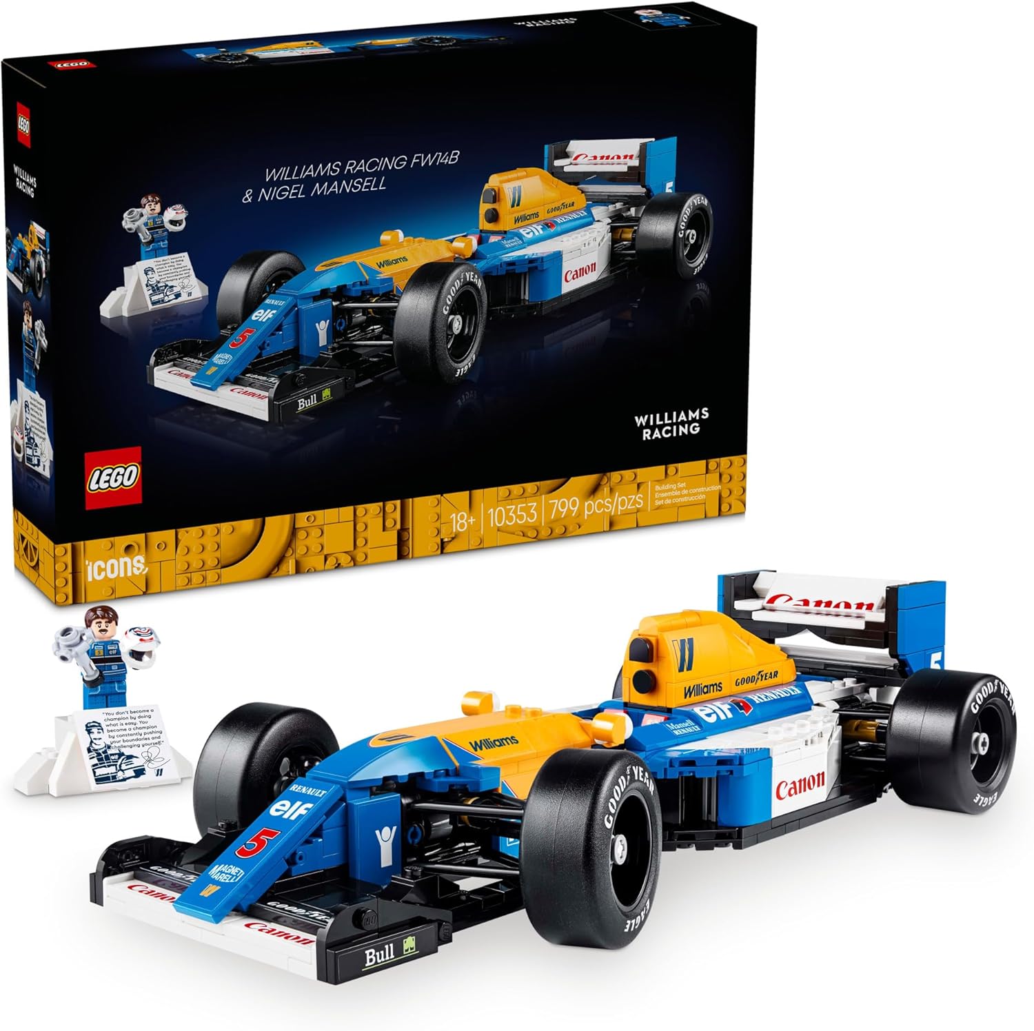 LEGO Icons Williams Racing FW14B and Nigel Mansell F1 Car Building Set 10353