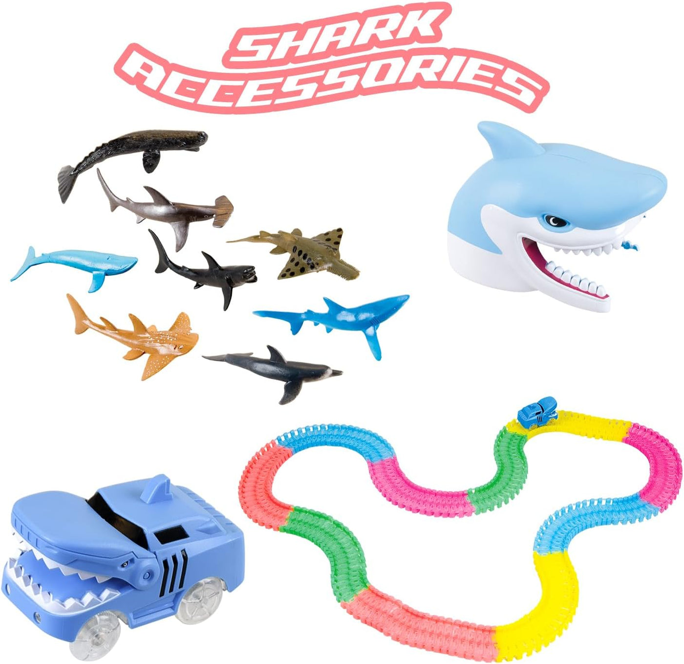 Mindscope Twister Tracks - Shark Series Neon Glow-in-the-Dark Race Track