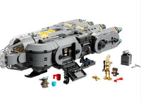 Introducing the LEGO 75445 Anzellan Starship by LEGO—a buildable set inspired by Star Wars that includes open panels, detailed minifigures such as a small green Anzellan character, a variety of accessories, and robot parts arranged around the ship—ideal for fans eager to create their own LEGO Anzellan Starship adventures.