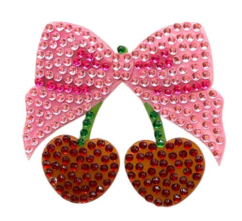Add some sparkle to your planner accessories or collection of cute stickers with the StickerBean Cherry Bow by StickerBean—a pink rhinestone bow featuring two cherries adorned with red and green rhinestones, perfect for anyone who loves a touch of bling.