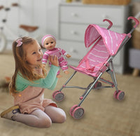 Single Stroller (Pink/White Stripes) with Doll |  | Safari Ltd®