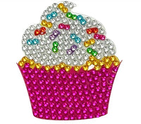 Introducing the StickerBean Vanilla Cupcake by StickerBean: a charming, cupcake-themed sticker crafted with vibrant rhinestones. It features shimmering silver frosting, rainbow sprinkles, and a vivid pink wrapper—an irresistibly sweet addition that brings sparkling fun to any sticker collection.