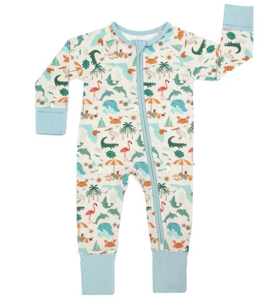 Explore Florida Souvenir Bamboo Convertible Baby Pajamas | Beige/Multi / NB |  | Safari Ltd®