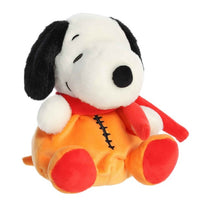 Add this adorable 5" Astronaut Palm Pals plush by Aurora to your collection—featuring Snoopy in an orange jumpsuit with black stitches, a red scarf, floppy black ears, and a charming smile, this cuddly toy captures all the fun of a space explorer!.