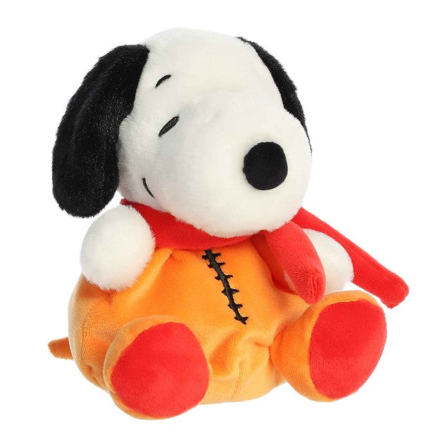 Add this adorable 5" Astronaut Palm Pals plush by Aurora to your collection—featuring Snoopy in an orange jumpsuit with black stitches, a red scarf, floppy black ears, and a charming smile, this cuddly toy captures all the fun of a space explorer!.