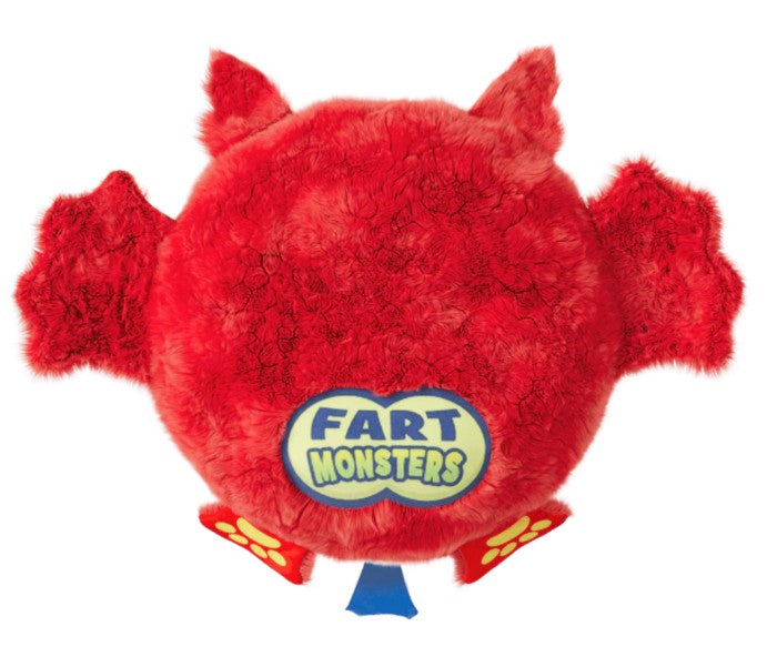 Meet the 10" Fart Monsters: Zipper (Cherry Scent) plush from Scentco—a round, fluffy red monster with horns, wings, small feet, and a "Fart Monsters" label on its front. This cherry-scented collectible makes a quirky and unique gift for fans of fun stuffed toys.