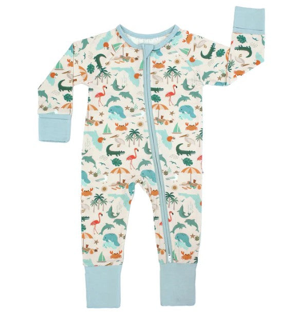 Explore Florida Souvenir Bamboo Convertible Baby Pajamas | Beige/Multi / 3-6M |  | Safari Ltd®