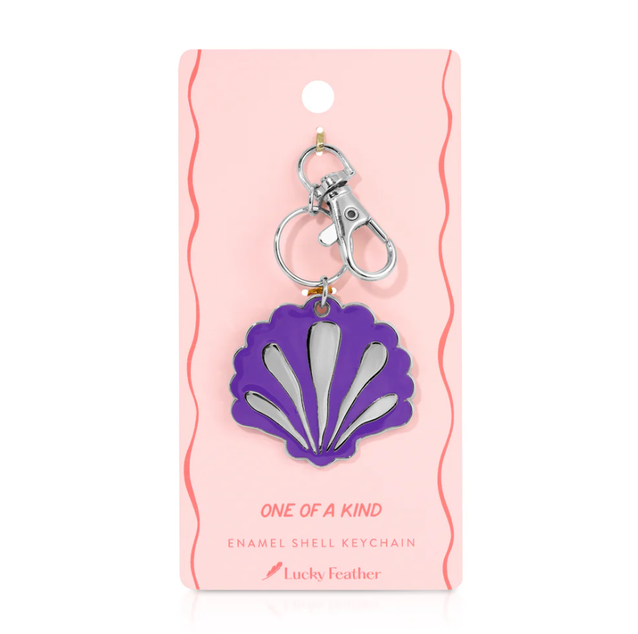 Lucky Feather Ocean Life Silver Keychain - Scallop Shell