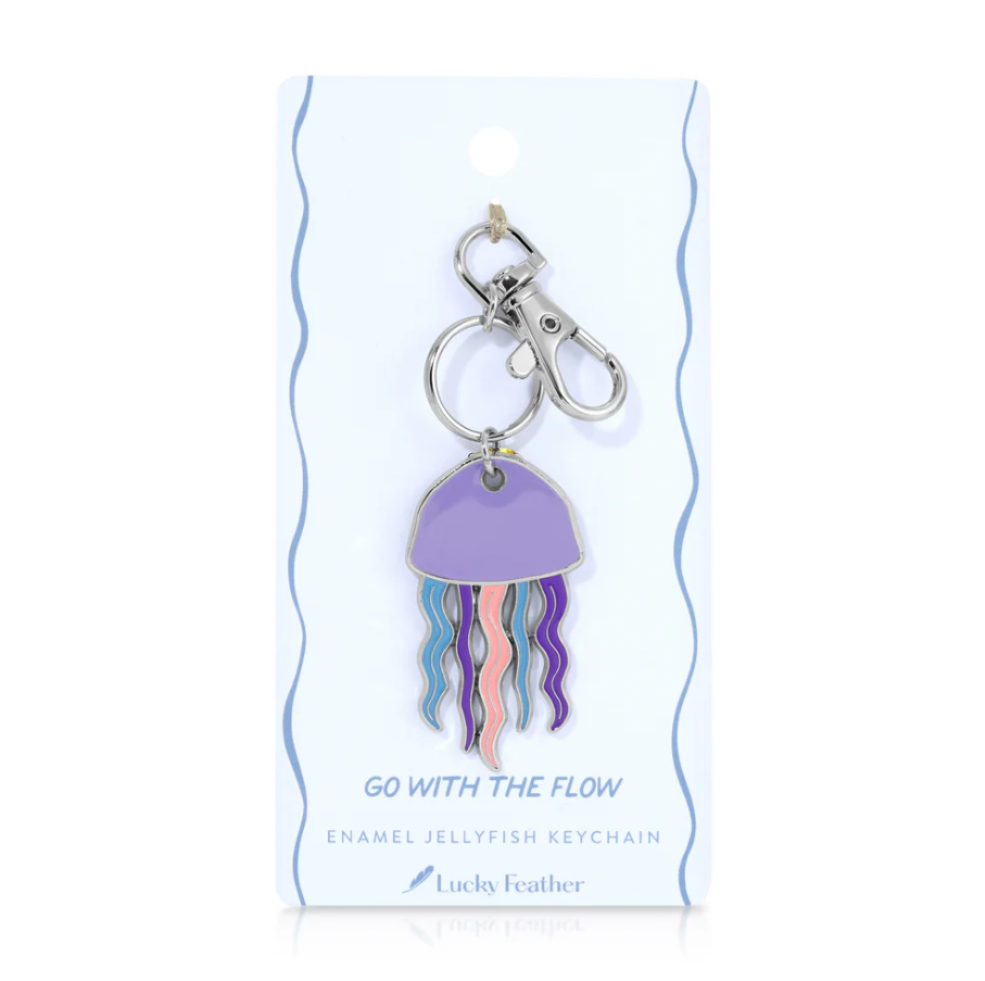 Lucky Feather Ocean Life Silver Keychain - Jellyfish