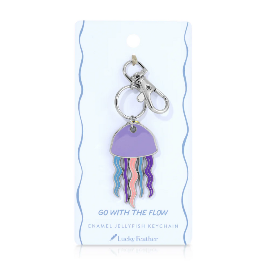 Lucky Feather Ocean Life Silver Keychain - Jellyfish