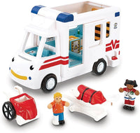 The Robins Medical Rescue by Smart Toys includes a toy ambulance with a smiling face, two figures, a wheelchair, stretcher with red blanket, and medical accessories—perfect for children’s imaginative play.
