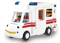 The Robins Medical Rescue by Smart Toys is a toy ambulance with a friendly face, red stripes, medical symbols, and includes driver and patient figures—perfect for imaginative play.
