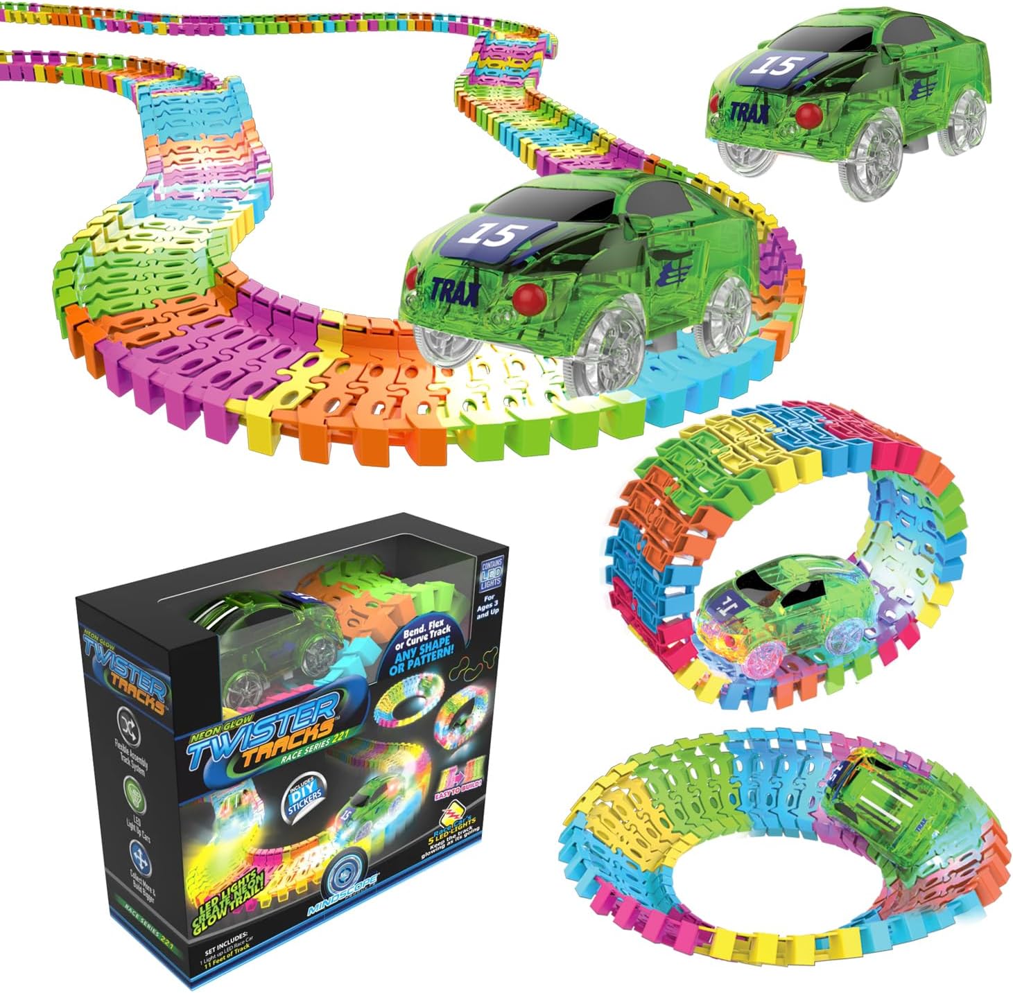 Mindscope Twister Tracks - Neon Glow-in-the-Dark Race Track |  | Safari Ltd®