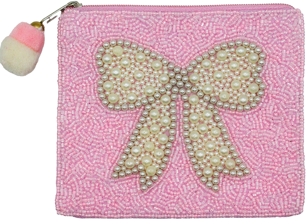 La Chic Designs Pearl Bow Beaded Coin Pouch
