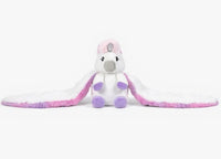 Hugimals World’s Hugarounds Echo the Unicorn is a weighted plush toy with closed eyes, purple hooves, a small horn, and extra-long white wings edged in pink and purple—offering sensory comfort as its wings spread wide.