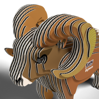 A stylized illustration of a bighorn sheep features layered, curved lines forming its horns and face, echoing the intricate assembly of the EUGY Bighorn 3D Puzzle by Eugy. Rendered in shades of brown, black, and white, the design displays the word "Bighorn" and a Eugy logo on the right horn—making it an ideal inspiration for an eco-friendly toy or an engaging STEM craft project.