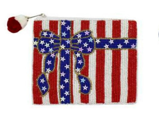 American Flag Bow Beaded Coin Pouch |  | Safari Ltd®