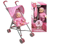 Single Stroller (Pink/White Stripes) with Doll |  | Safari Ltd®