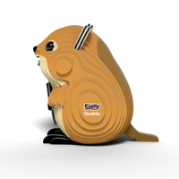 A layered cardboard model called the EUGY Quokka 3D Puzzle by Eugy, featuring a round body design in beige and brown tones with black eyes and “EUGY Quokka” labeled on its side, is displayed against a plain white background. This eco-friendly puzzle provides a fun and educational activity to assemble your own adorable quokka while promoting STEM learning.
