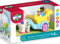 Phoebes Princess Parade by Smart Toys is a play set for ages 1-5, featuring a princess in a blue dress on a yellow and blue carriage pulled by a white horse—great for imaginative role-play.