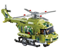 The Alpha Toys Military Helicopter by Alpha Toys is a green interlocking brick set featuring authentic camouflage patterns, D3 markings, four rotor blades, and detailed parts like weapons and fuel tanks—ideal for RC-style play that brings the thrill of a military helicopter mission to life.