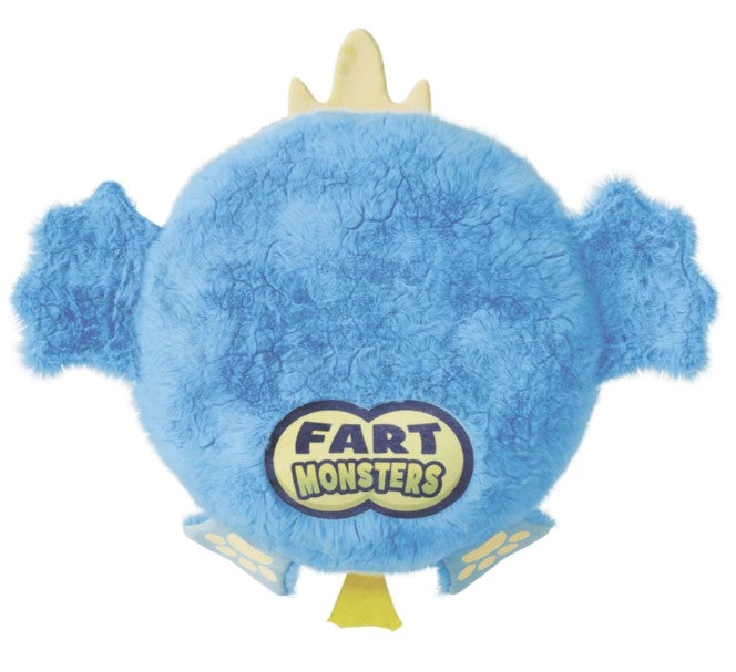 Meet the Scentco 10" Fart Monsters: Tootles—an adorable round blue plush monster with soft fur, small wings, and a yellow crown. With "Fart Monsters" embroidered on its front, this irresistible buddy delights the senses with a playful raspberry candy scent.