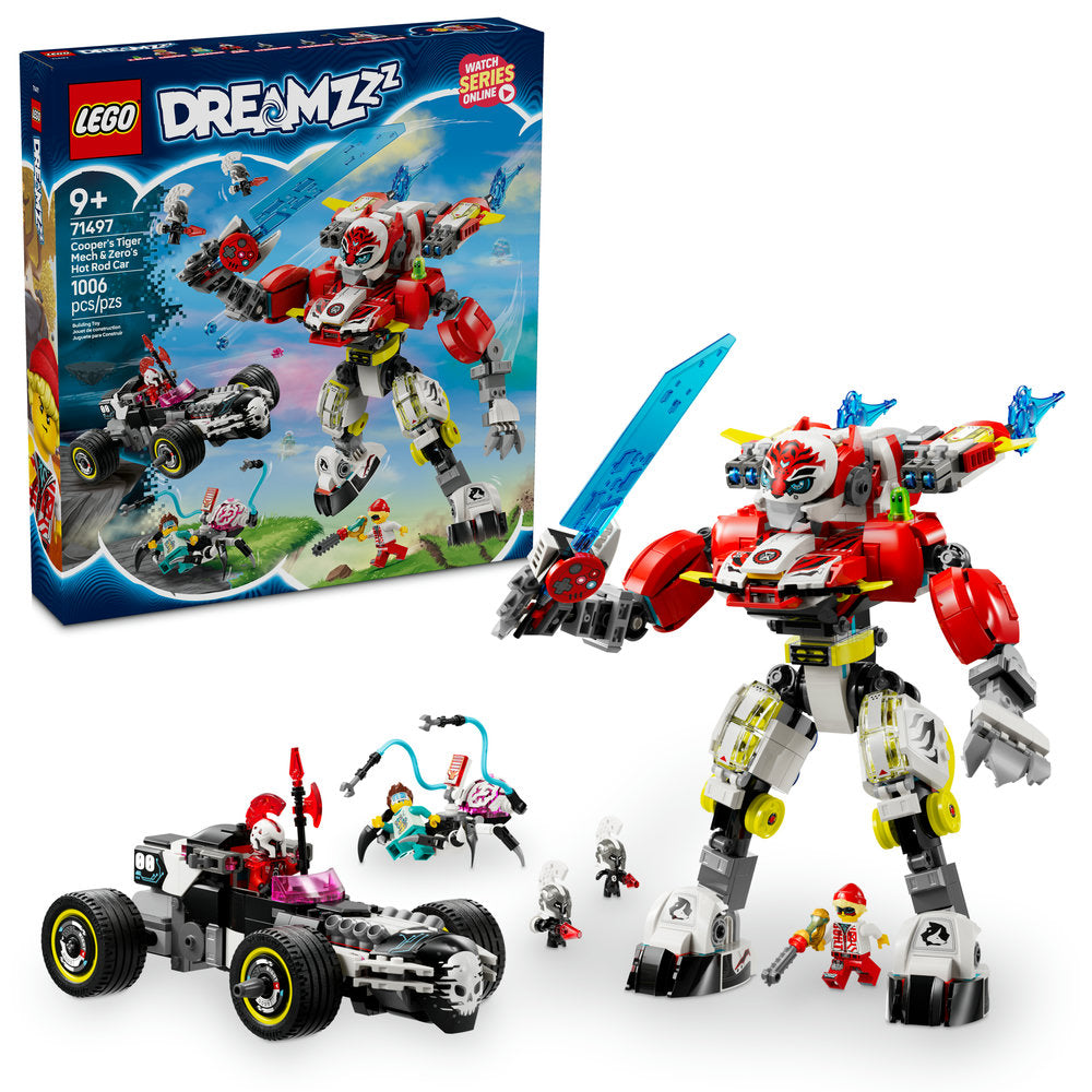 LEGO Cooper's Tiger Mech & Zero's Hot Rod Car | Safari Ltd®