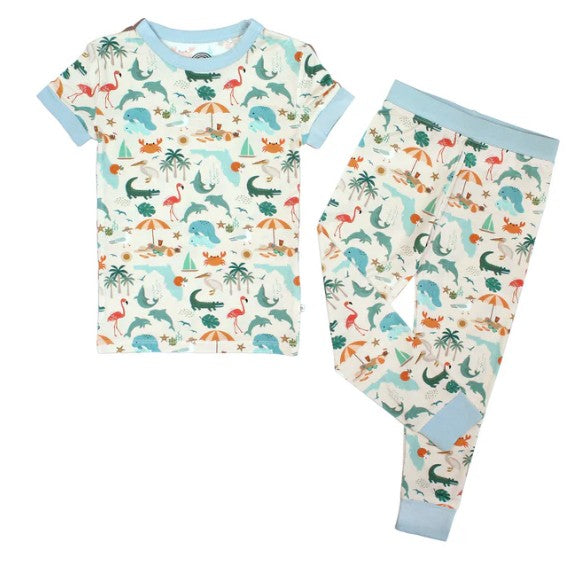 Explore Florida Souvenir Bamboo Kids Pajamas Toddler Set | Beige/Multi / 10/12K |  | Safari Ltd®
