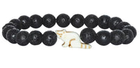 Introducing Dash - Lava Stone Red Panda by fahlo: a beaded bracelet featuring round, black lava beads and a white ceramic bead shaped like a sitting cat—an accessory inspired by wildlife conservation, perfect for any red panda bracelet collection.