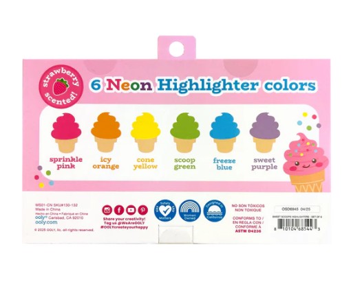 OOLY Sweet Scoops: Neon Highlighters - Strawberry Scent |  | Safari Ltd®