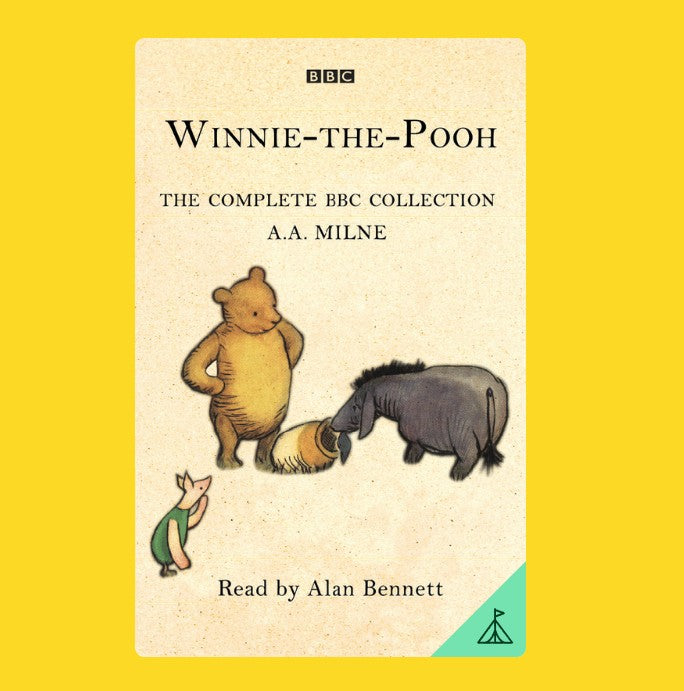 Cover of Yoto Winnie-the-Pooh: The Complete BBC Collection by Yoto, featuring illustrated Pooh, Eeyore, Piglet, and Tigger on a yellow background—ideal for listening on your Yoto Player.