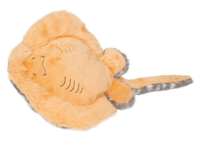 Meet Stella Stingray by Douglas—a light orange plush toy shaped like a stingray, featuring embroidered facial details and gray accents on its tail and edges. This cuddly ocean-inspired friend is perfect for hugs!.