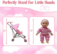 Single Stroller (Pink/White Stripes) with Doll |  | Safari Ltd®