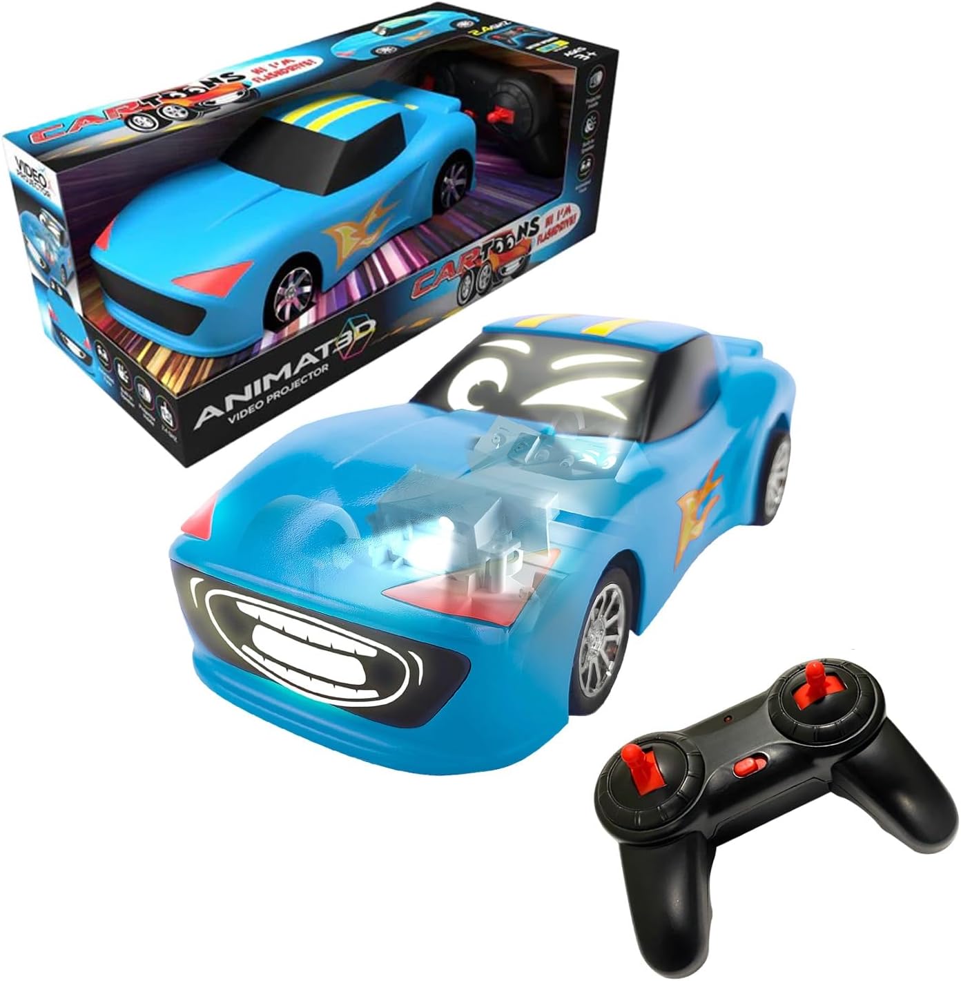 Animat3d Talking Animated RC Race Car with Built-in Projector & Speaker - BLUE