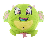 Meet the Scentco 10" Fart Monsters: Fizzler (Lemon Lime)—a round, green plush collectible with big eyes, small horns, pink wings and feet, a wide yellow mouth in a playful smile, and an irresistible lemon-lime scent.