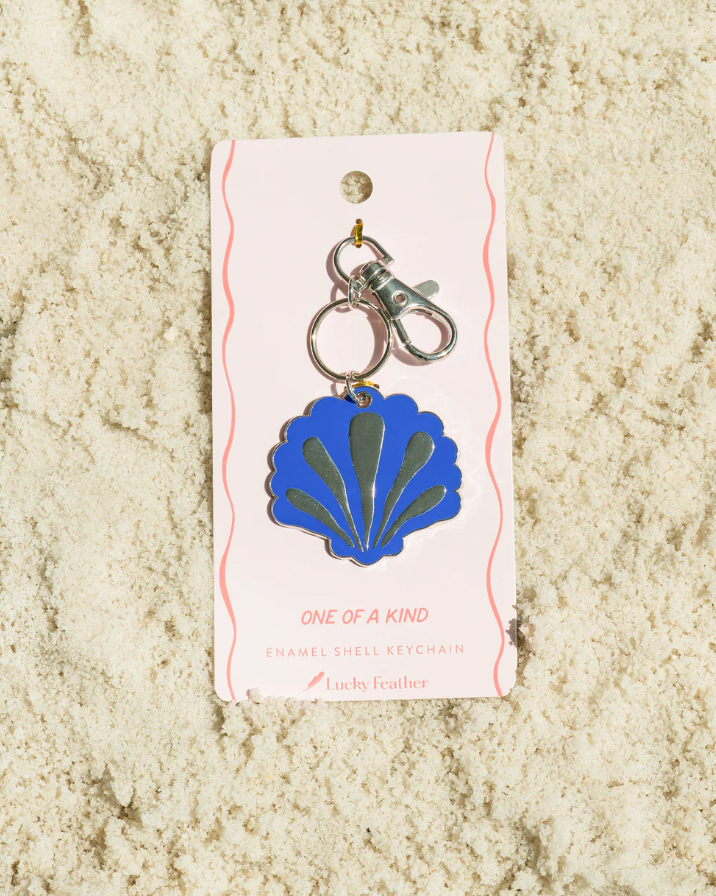 Lucky Feather Ocean Life Silver Keychain - Scallop Shell
