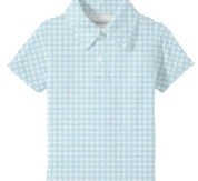 SS Polo Shirt - Gingham in Cottage Blue 3T |  | Safari Ltd®