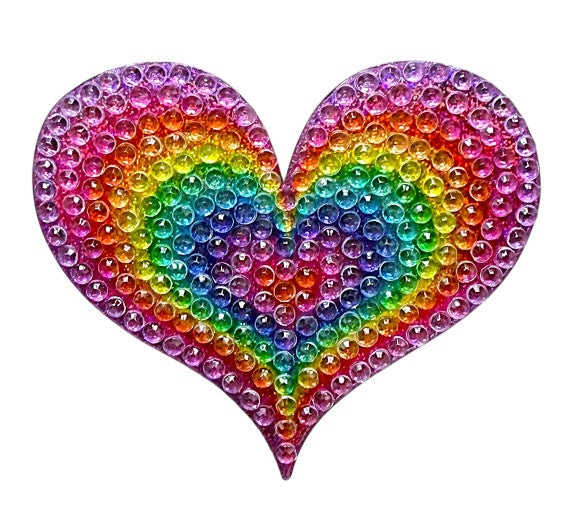 The StickerBean Pastel Groovy Heart by StickerBean is a vibrant decorative sticker featuring a heart shape filled with shiny, round gems in pastel rainbow colors—purple, pink, red, orange, yellow, green, and blue—arranged in a lively and colorful pattern.