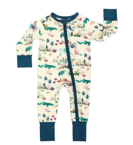 Coral Reef Bamboo Convertible Baby Pajama | Blue/Multi / 3-6M |  | Safari Ltd®