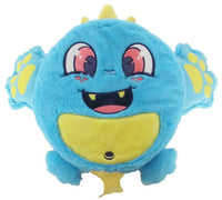 Meet the 10" Fart Monsters: Tootles from Scentco—a round, blue plush monster with big pink eyes, yellow paw prints on its arms, a cheerful expression with tiny fangs peeking out, and a bright yellow belly. This adorable scented plush is infused with a sweet raspberry candy aroma, making it even more delightful to cuddle.