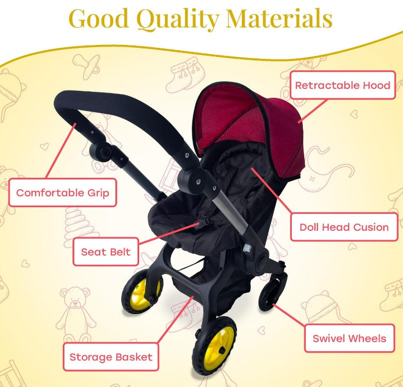 New York Doll Baby Doll Car Seat and Stroller - Maroon
