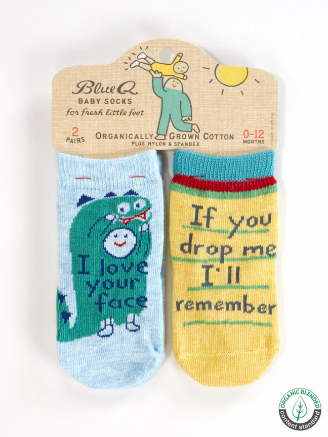 Blue Q Baby Socks - I Love Your Face / If You Drop  Me I'll Remember