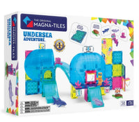 The Magna-Tiles Undersea Adventure 58-Piece Set by Magna-Tiles features colorful magnetic building pieces, sea animals, and vibrant underwater-themed scenes for imaginative ocean play. Designed for ages 5+, this set includes 58 pieces.