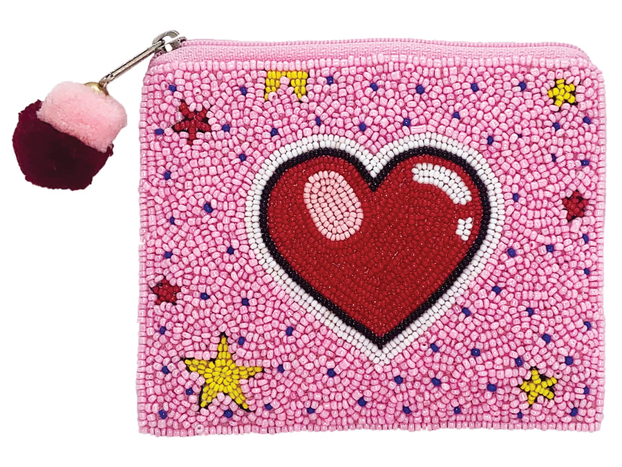 La Chic Designs Cartoon Heart Beaded Coin Pouch
