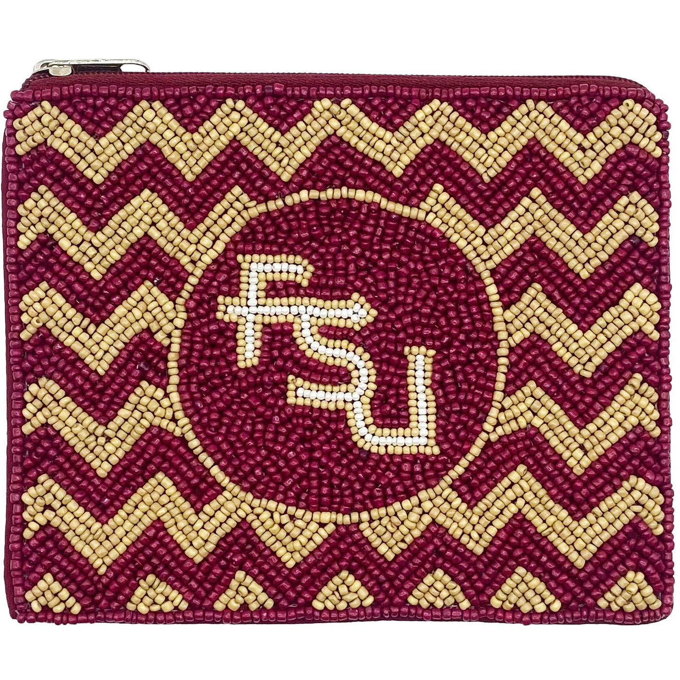 La Chic Designs FSU Burgundy Chevron Beaded Pouch