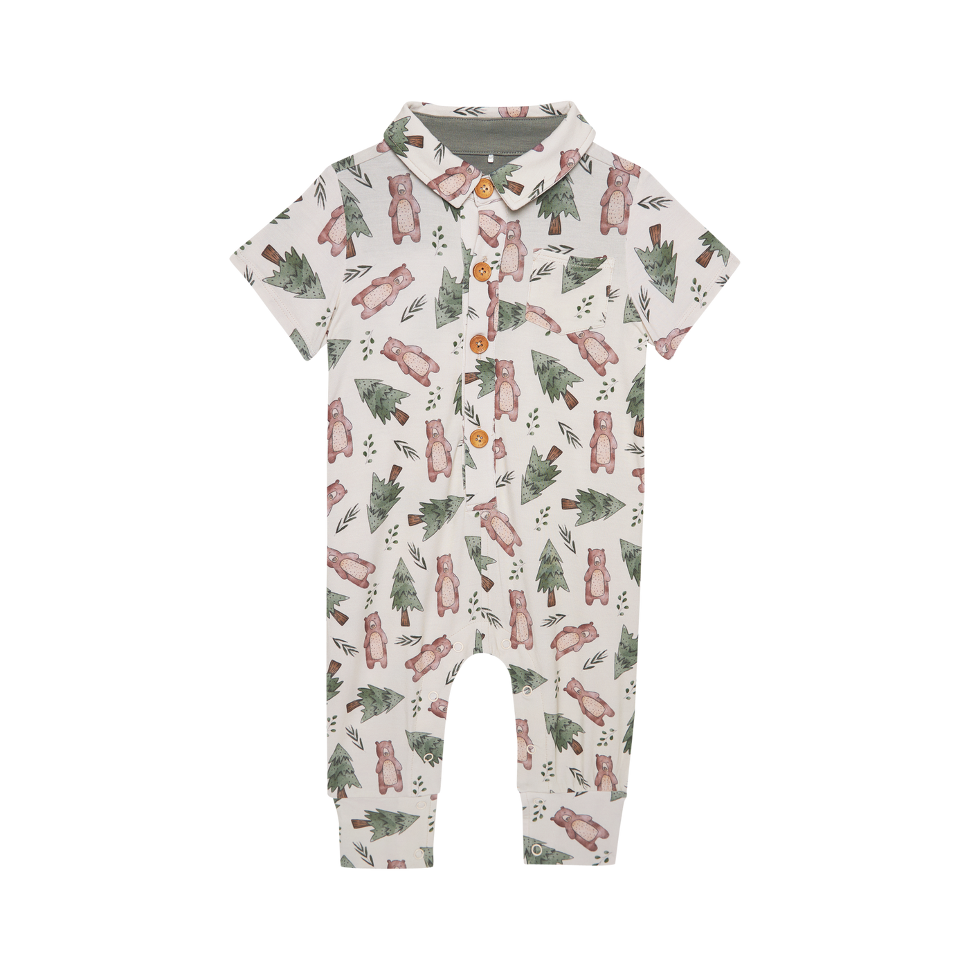 Beary - Short Sleeve Collared Henley Long Romper |  | Safari Ltd®