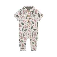 Beary - Short Sleeve Collared Henley Long Romper |  | Safari Ltd®